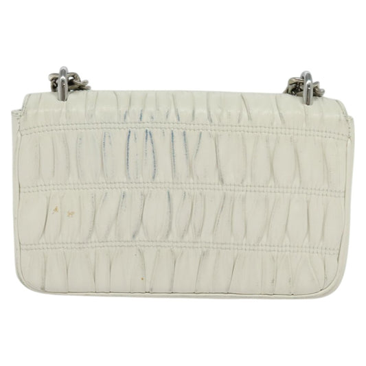 Prada Chain Flap Shoulder Bag Nappa Gaufre, WHITE, LEATHER, Shoulder bag