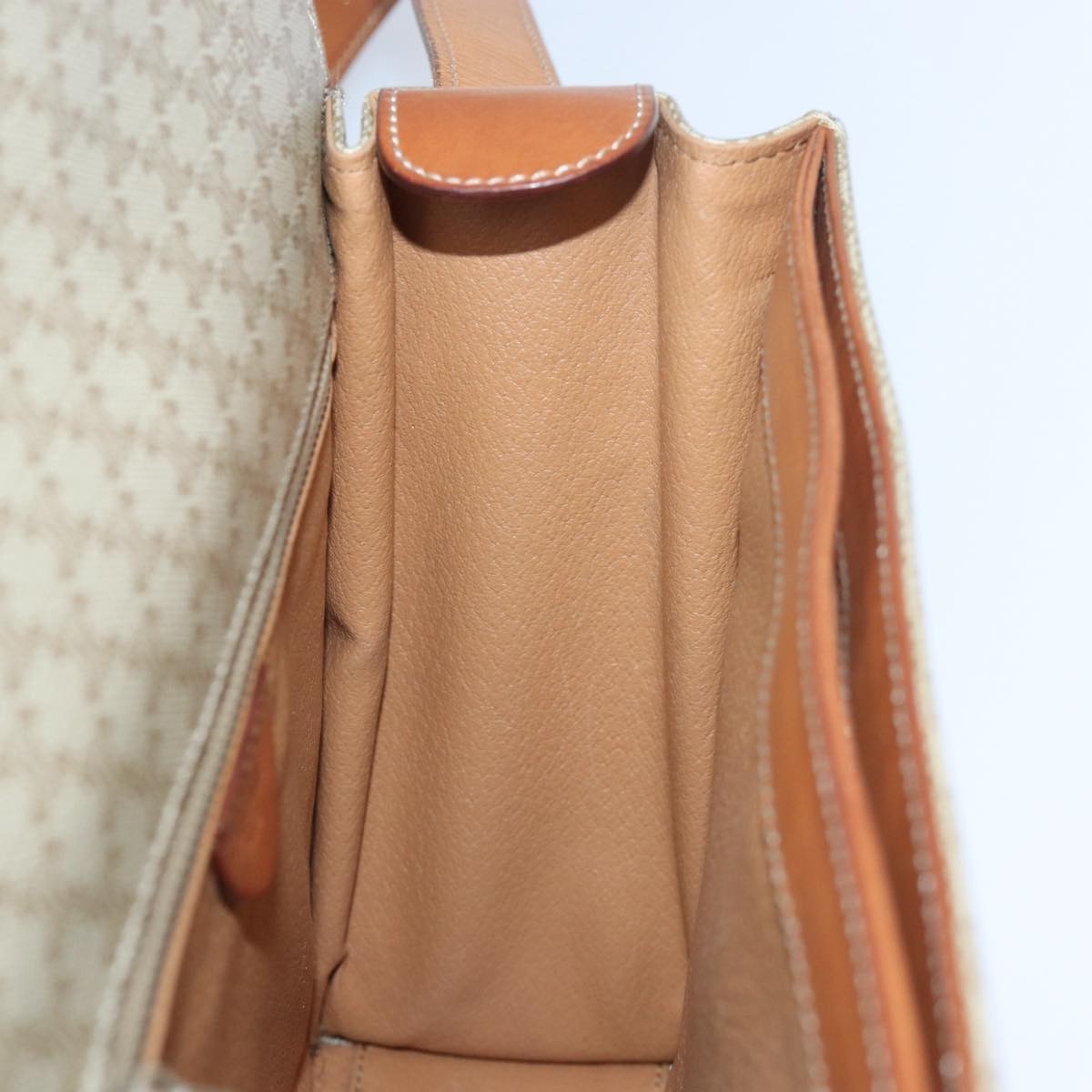 Celine Vintage Macadam Circle Logo Shoulder Bag Canvas and Leather, Beige, Canvas, Shoulder Bag