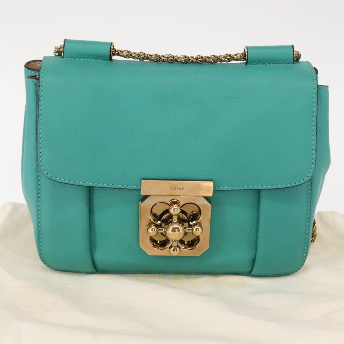 Chloe Elsie Chain Shoulder Bag Leather, TURQUOISE, LEATHER, Shoulder bag