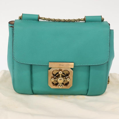 Chloe Elsie Chain Shoulder Bag Leather, TURQUOISE, LEATHER, Shoulder bag
