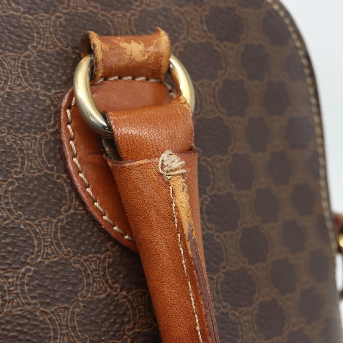 Celine Vintage Macadam Handbag Canvas and Leather, BROWN, CANVAS, Handbag