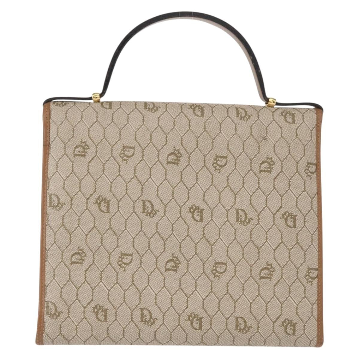 Christian Dior Vintage Honeycomb Handbag Canvas Leather, BEIGE, CANVAS, Handbag