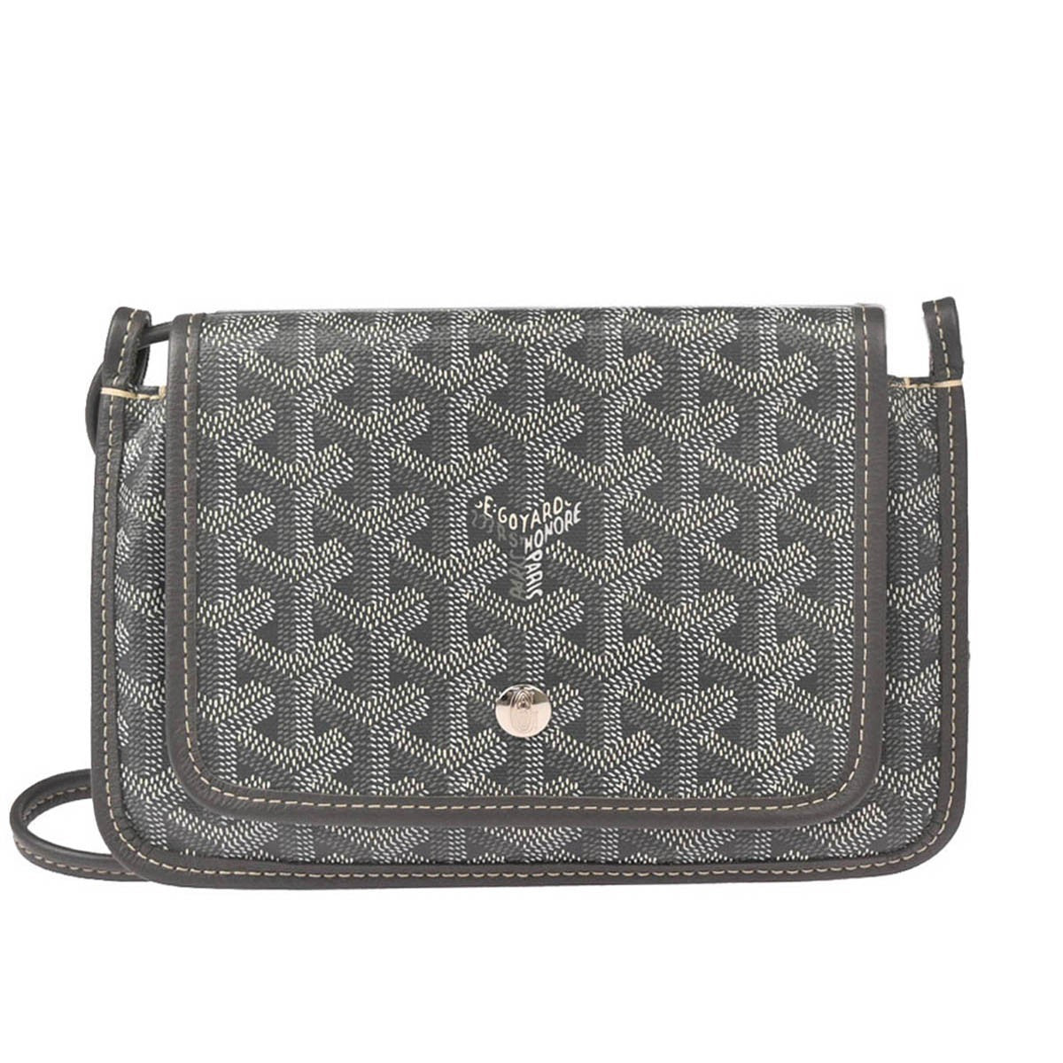 Goyard Plumet Clutch Wallet Coated Canvas, GRAY, CANVAS, Shoulder bag