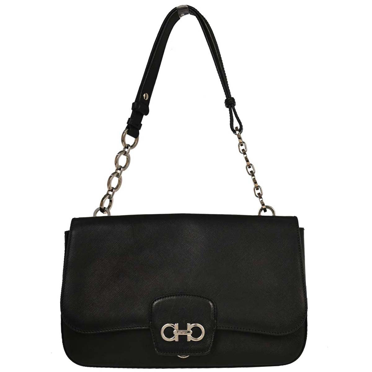Salvatore Ferragamo Gancini Chain Shoulder bag Leather, BLACK, LEATHER, Shoulder bag