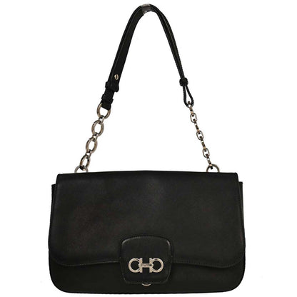 Salvatore Ferragamo Gancini Chain Shoulder bag Leather, BLACK, LEATHER, Shoulder bag