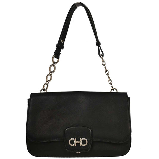 Salvatore Ferragamo Gancini Chain Shoulder bag Leather, BLACK, LEATHER, Shoulder bag