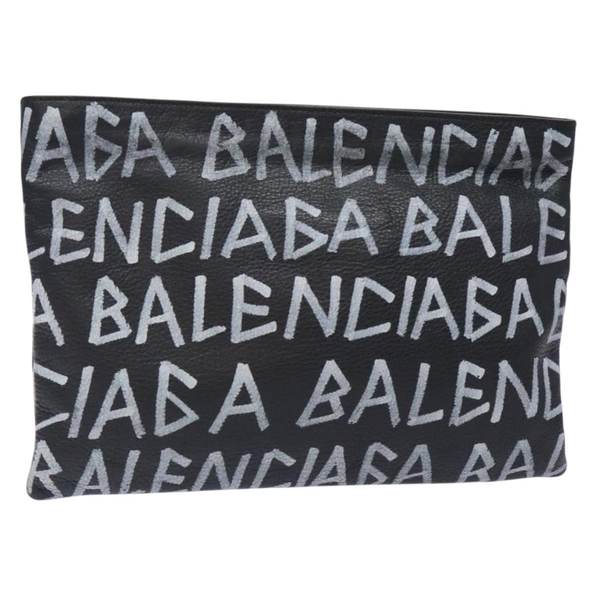 Balenciaga Graffiti Pouch Leather, BLACK, LEATHER, Clutche & pouche