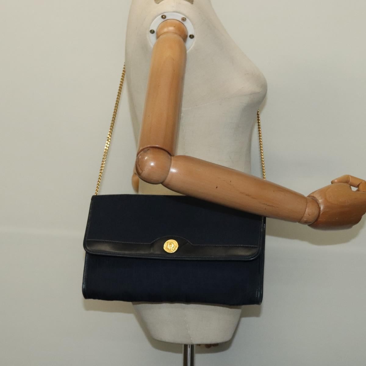 Christian Dior Vintage Chain Flap Shoulder Bag Diorissimo Canvas, NAVY, CANVAS, Shoulder bag