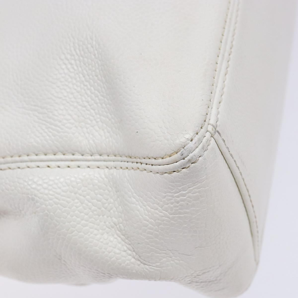 Chanel Vintage Wooden Ring Tote Leather, WHITE, LEATHER, Tote bag