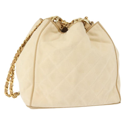 Chanel Vintage Drawstring Chain Bucket Bag Quilted Canvas, BEIGE, CANVAS, Shoulder bag