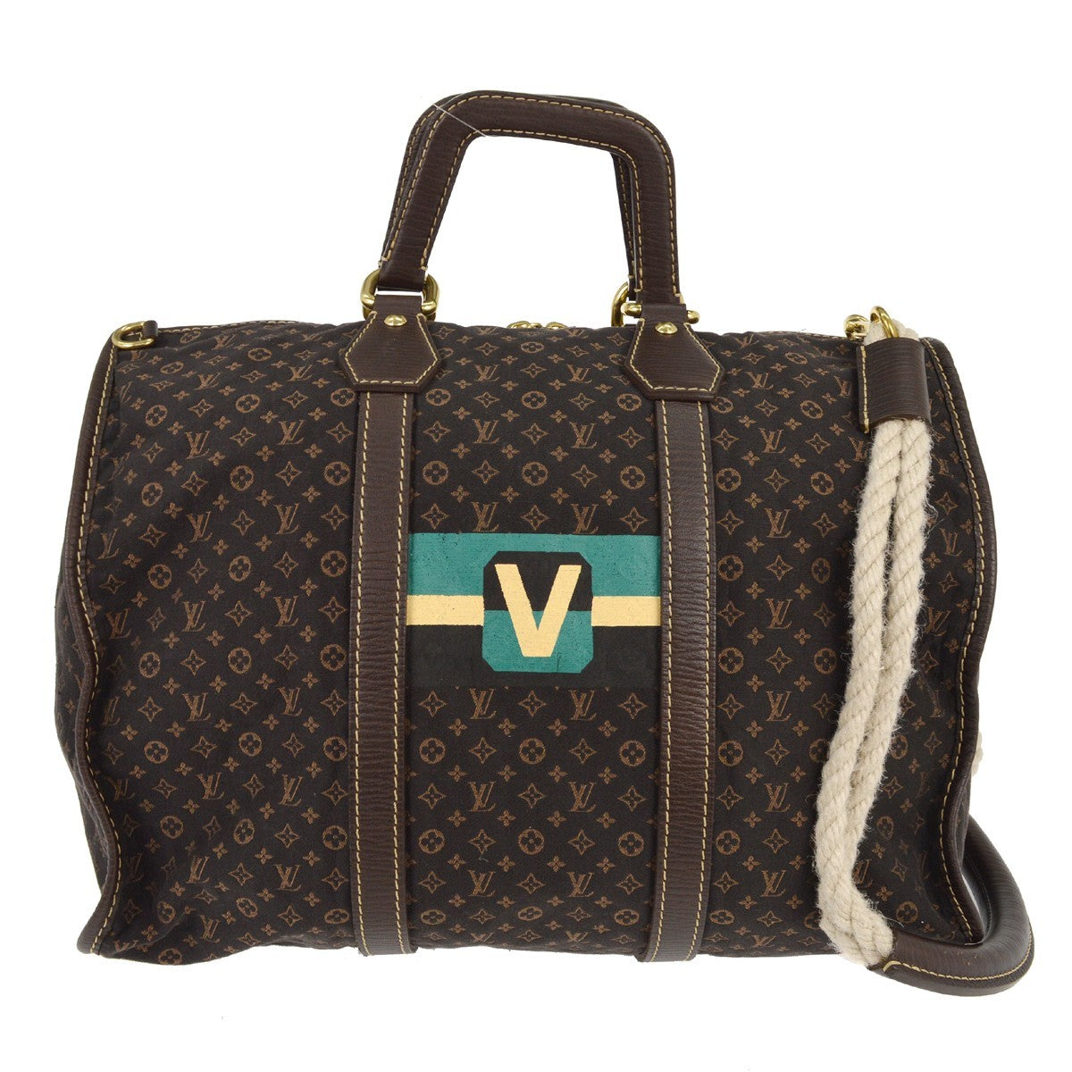 Louis Vuitton Keepall Bag Limited Edition Initiales Mini Lin, BROWN, CANVAS, Travel bag