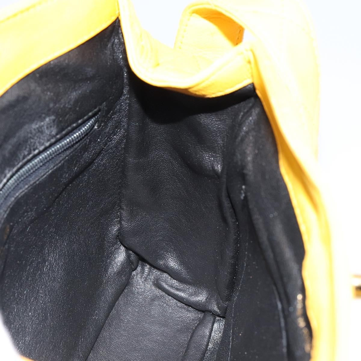Chanel Vintage CC Fold Over Shoulder Bag Quilted Lambskin, YELLOW, LEATHER, Shoulder bag
