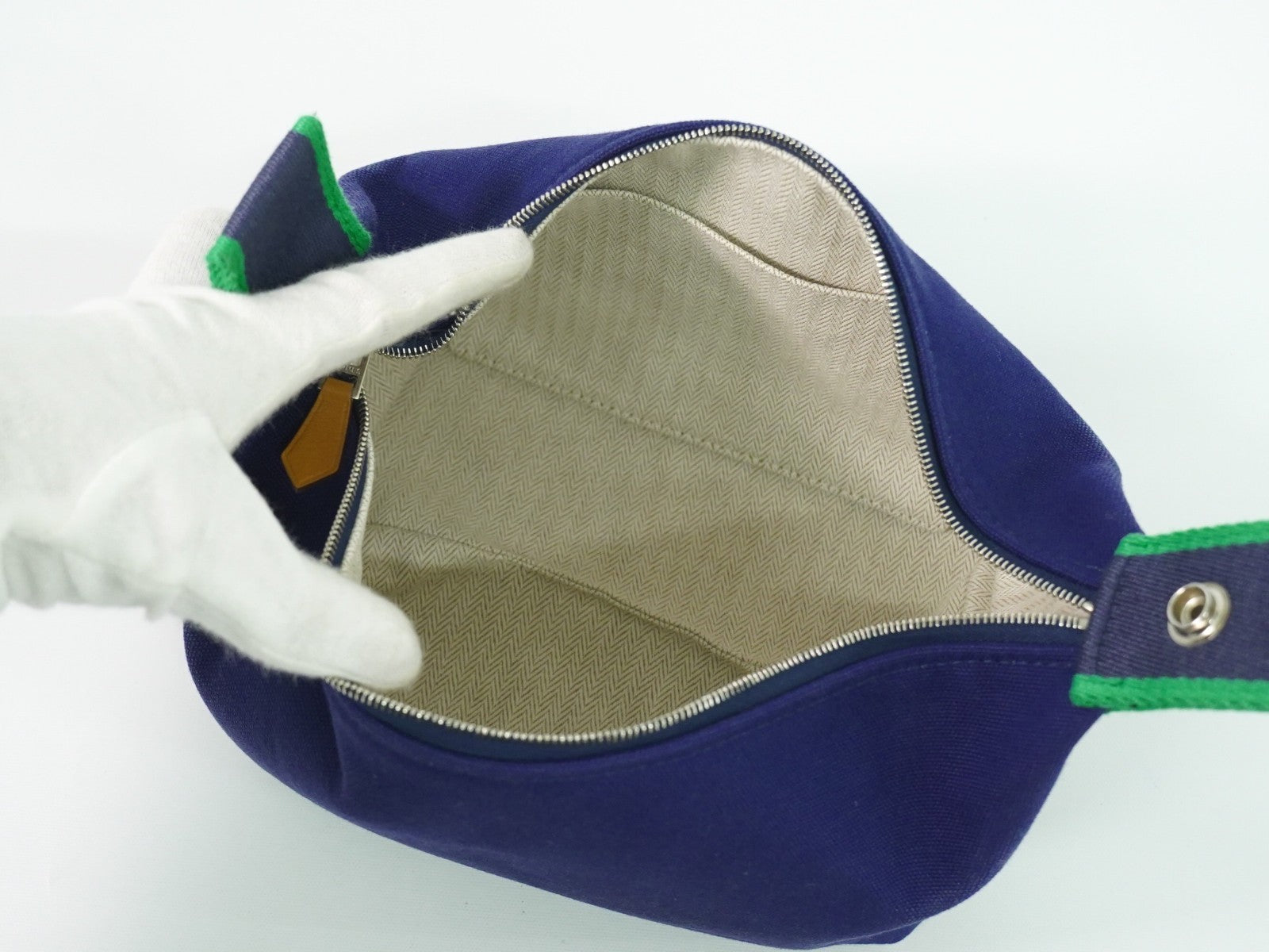 Hermes Bride à Brac Wool, NAVY, CANVAS, Handbag