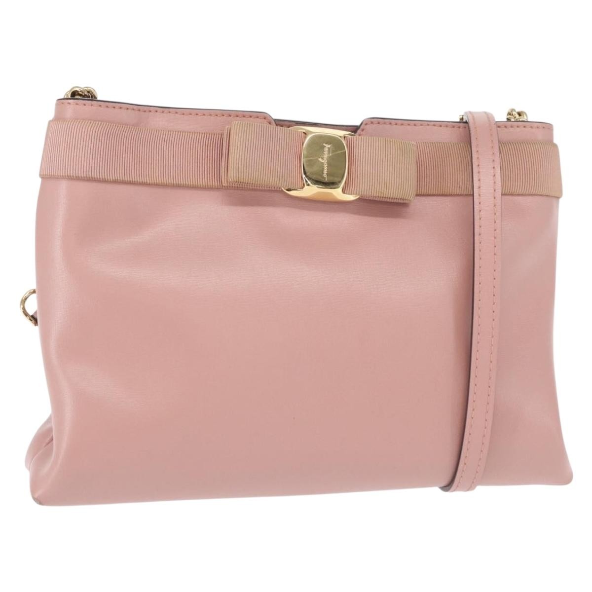 Salvatore Ferragamo Vala Shoulder Bag Leather, PINK, LEATHER, Shoulder bag