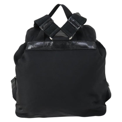 Prada Vela Double Front Pocket Backpack Tessuto with Saffiano Leather, BLACK, NYLON, Backpack
