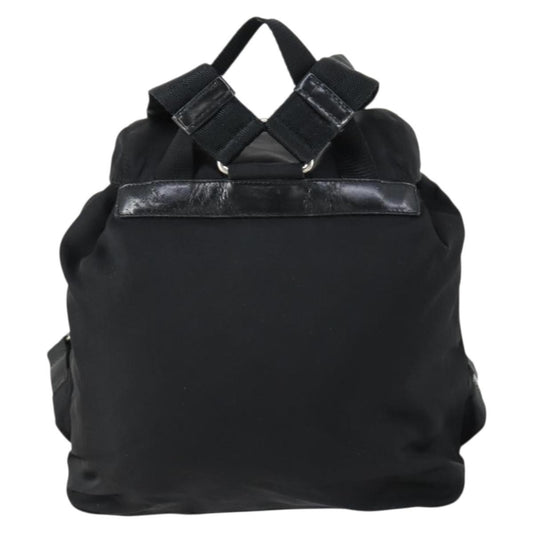 Prada Vela Double Front Pocket Backpack Tessuto with Saffiano Leather, BLACK, NYLON, Backpack