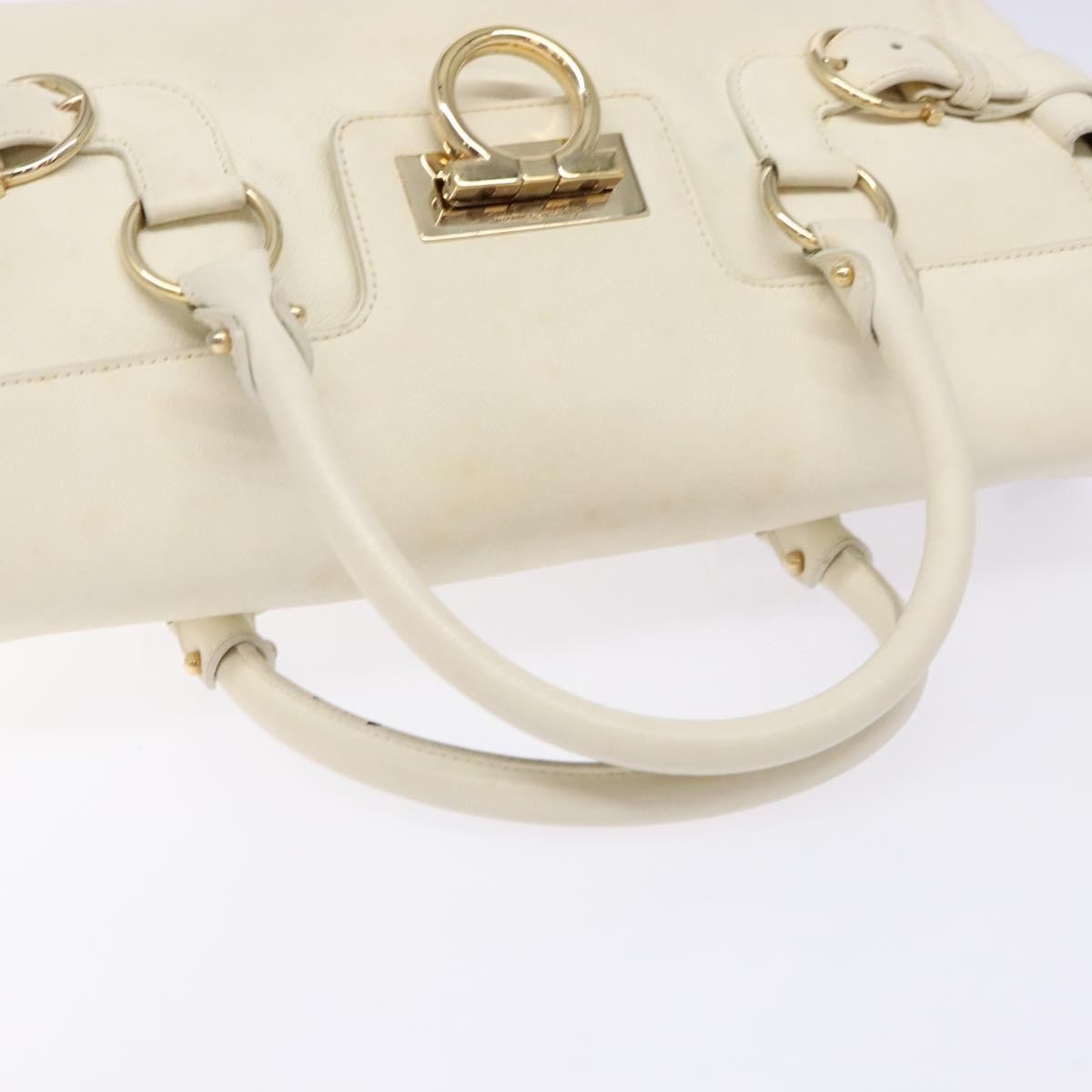Salvatore Ferragamo Gancini top handle Leather, WHITE, LEATHER, Tote bag