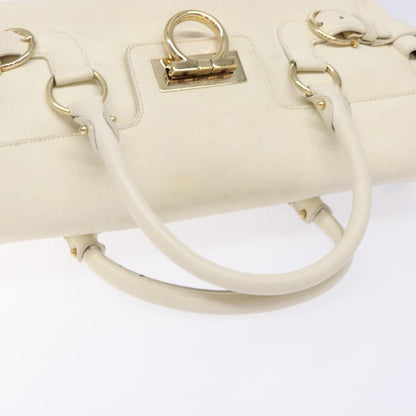Salvatore Ferragamo Gancini top handle Leather, WHITE, LEATHER, Tote bag