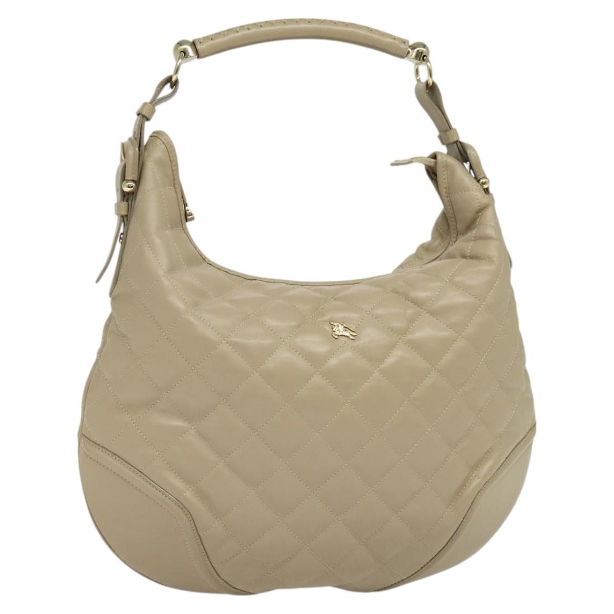 Burberry Hoxton Hobo Quilted Leather, BEIGE, LEATHER, Shoulder bag