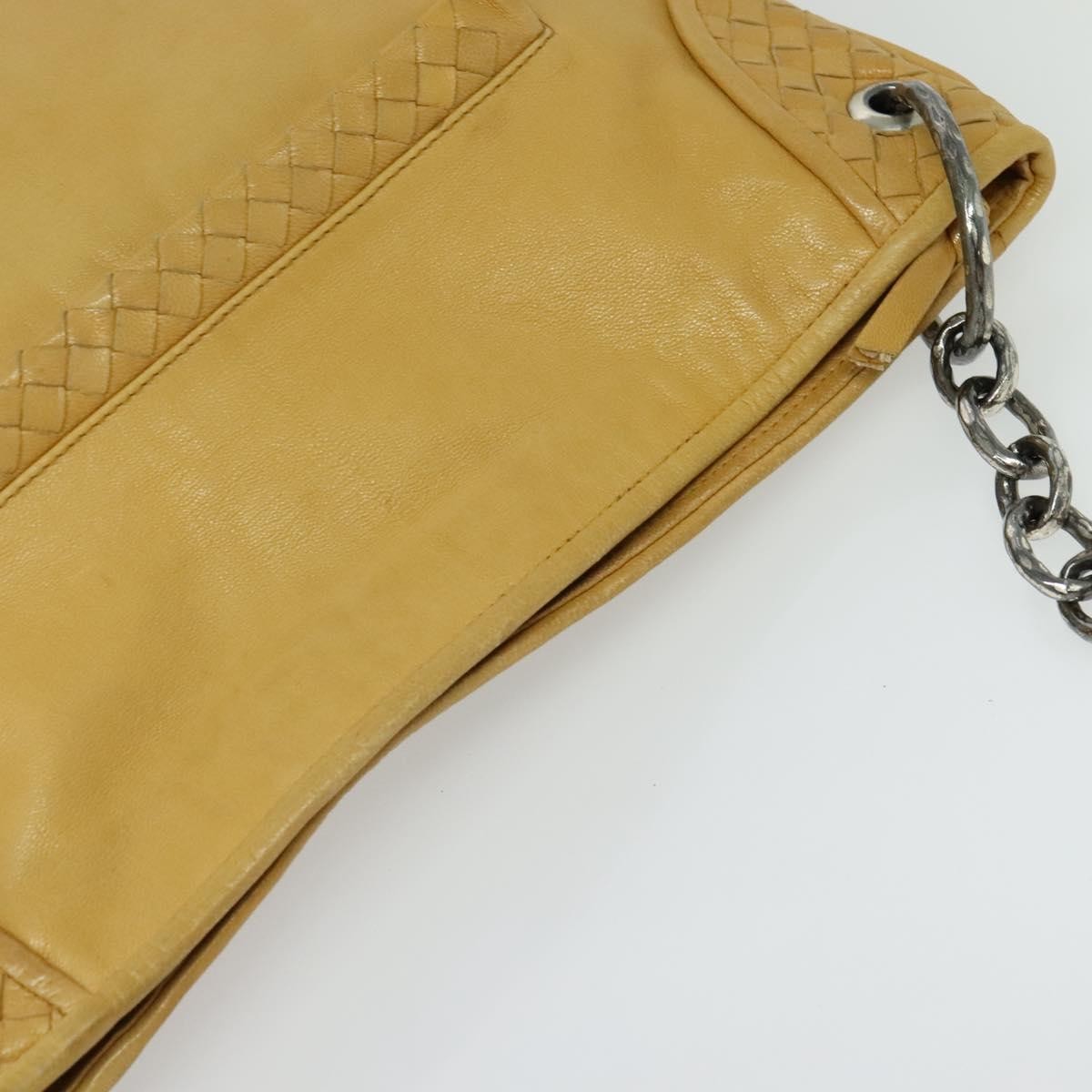 Bottega Veneta Chain Link Shoulder Bag Leather with Intrecciato, YELLOW, LEATHER, Shoulder bag