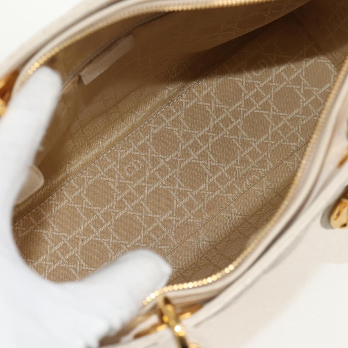 Christian Dior Vintage Lady Dior Bag Cannage, WHITE, LEATHER, Handbag