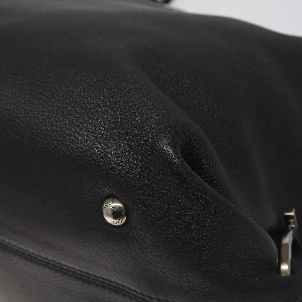 Salvatore Ferragamo Gancini handbag Leather, BLACK, LEATHER, Handbag