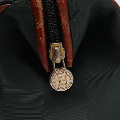 Fendi Vintage Pequin Convertible Boston Bag Coated Canvas, GREEN, CANVAS, Handbag