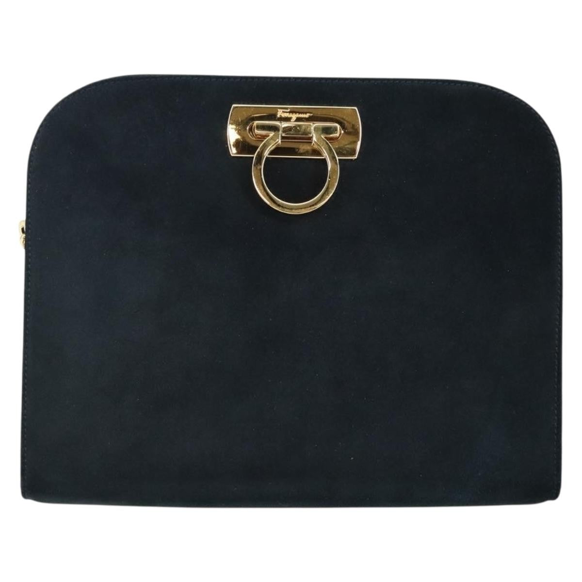 Salvatore Ferragamo Gancini Chain Shoulder bag Suede, NAVY, SUEDE, Shoulder bag