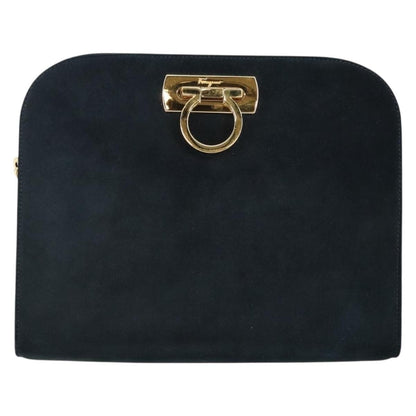 Salvatore Ferragamo Gancini Chain Shoulder bag Suede, NAVY, SUEDE, Shoulder bag