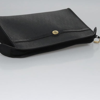 Christian Dior Vintage Honeycomb Zip Pouch Coated Canvas, BLACK, CANVAS, Clutche & pouche