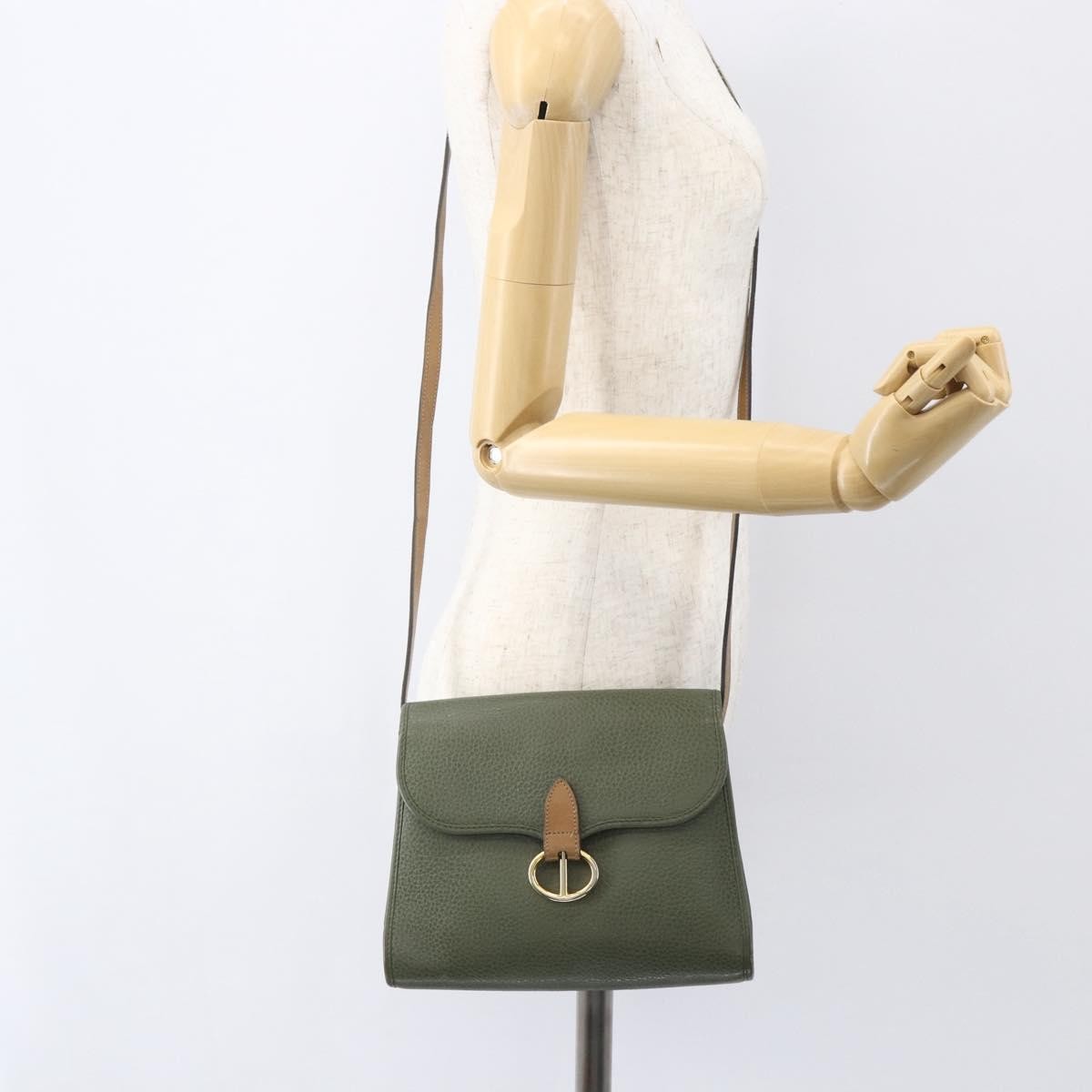 Christian Dior Vintage CD Flap Shoulder Bag Leather, KHAKI, LEATHER, Shoulder bag