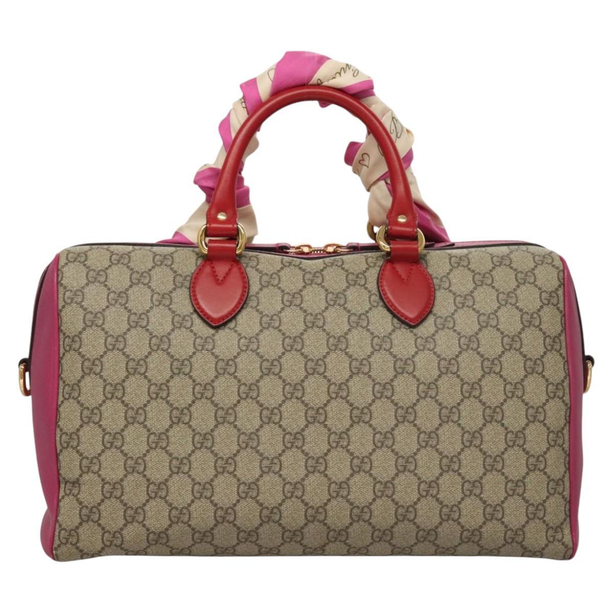 Gucci Convertible Boston Bag Embroidered GG Coated Canvas, BEIGE, CANVAS, Travel bag