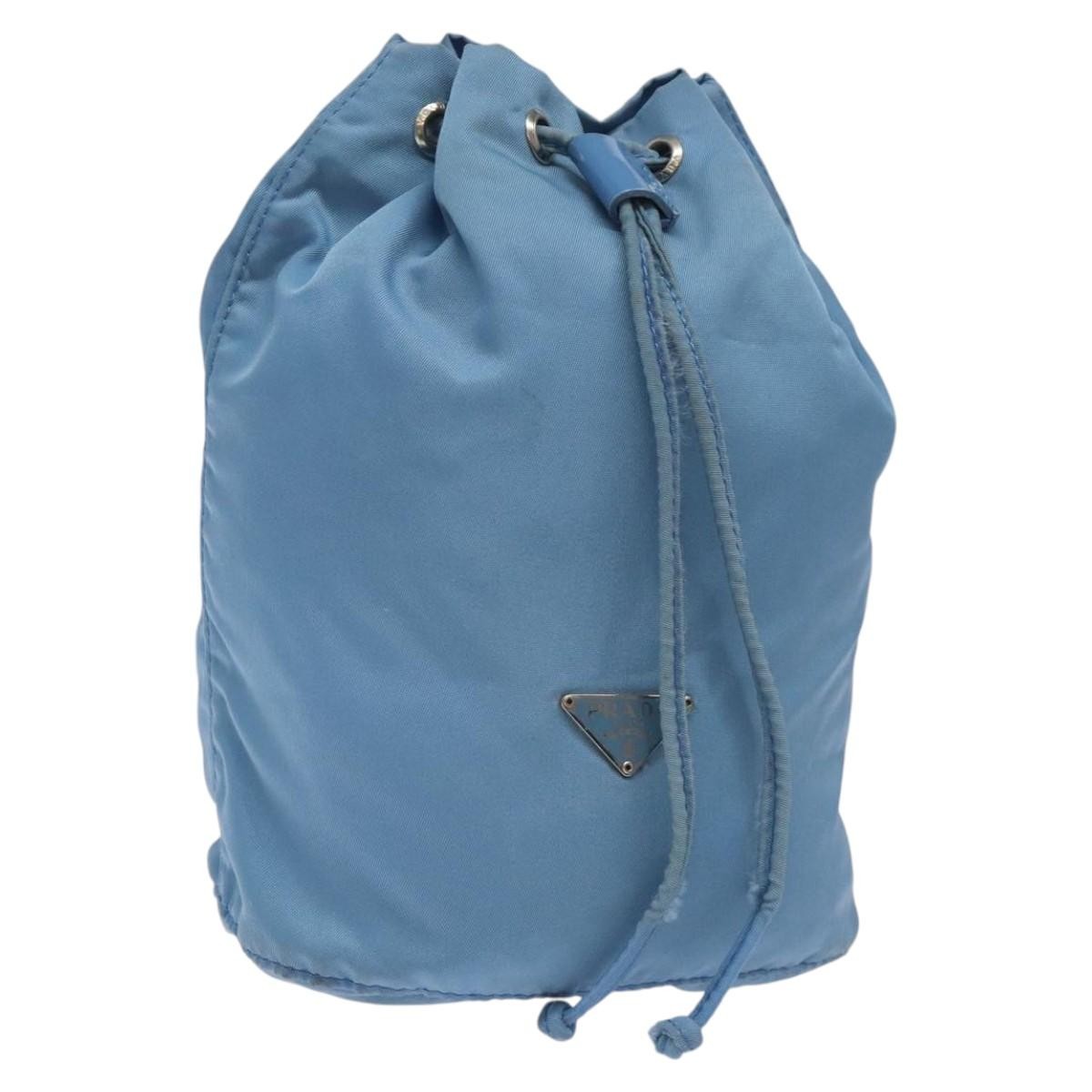 Prada Drawstring Wristlet Bucket Bag Tessuto, BLUE, NYLON, Clutche & pouche