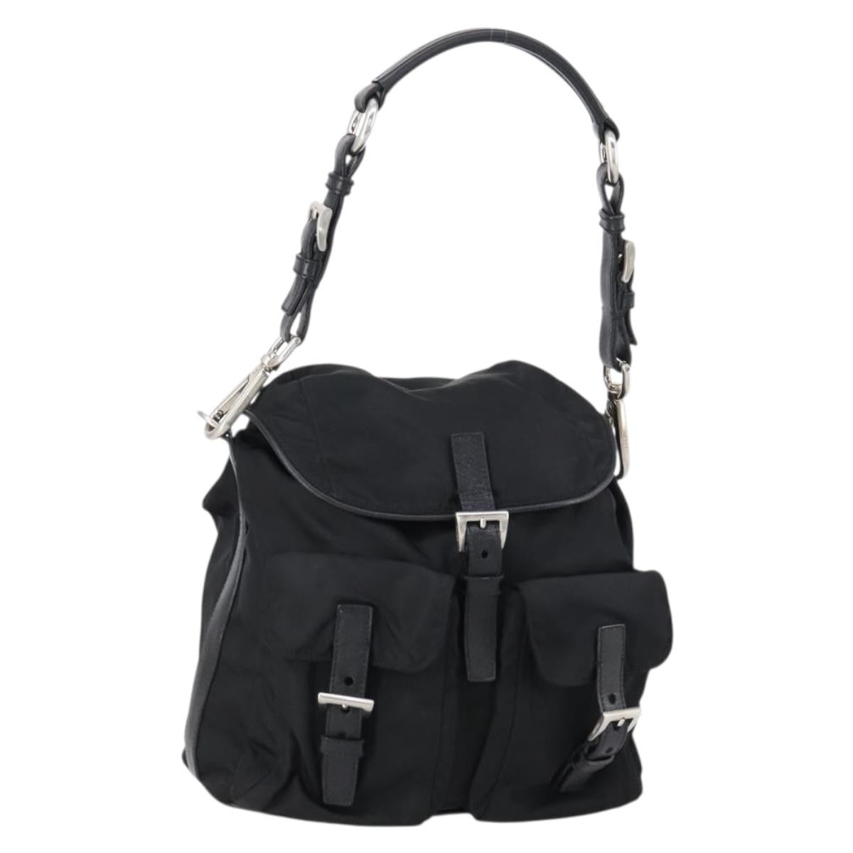 Prada Double Pocket Shoulder Bag Tessuto, BLACK, NYLON, Shoulder bag