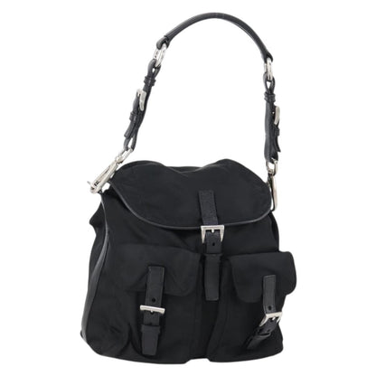 Prada Double Pocket Shoulder Bag Tessuto, BLACK, NYLON, Shoulder bag