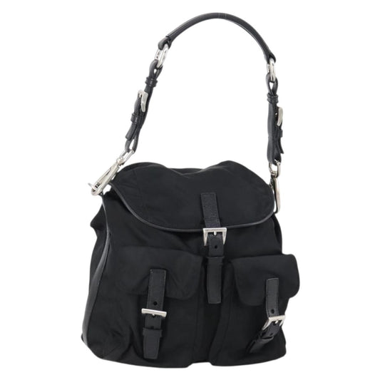 Prada Double Pocket Shoulder Bag Tessuto, BLACK, NYLON, Shoulder bag