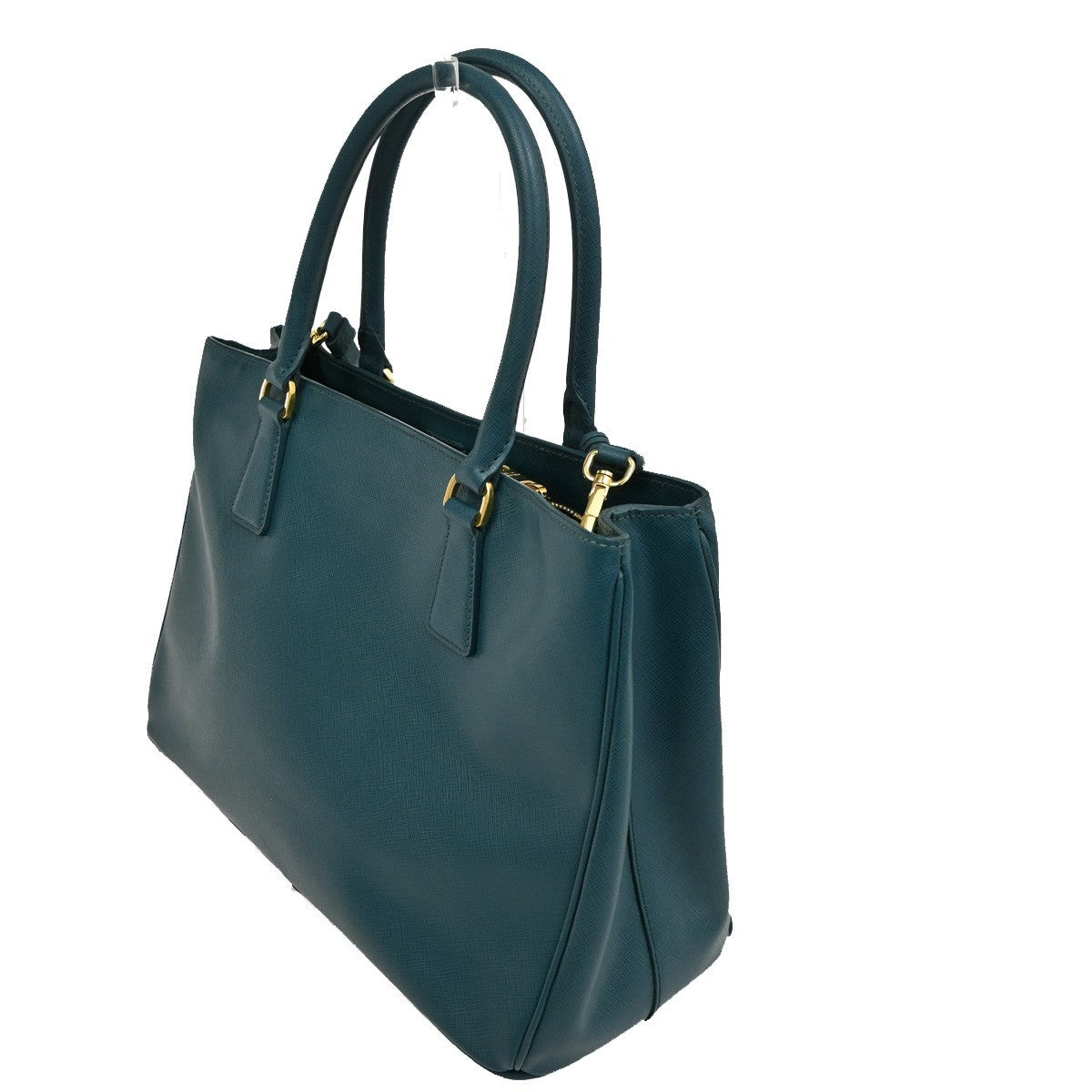 Prada Double Zip Lux Tote Saffiano Leather, GREEN, LEATHER, Tote bag