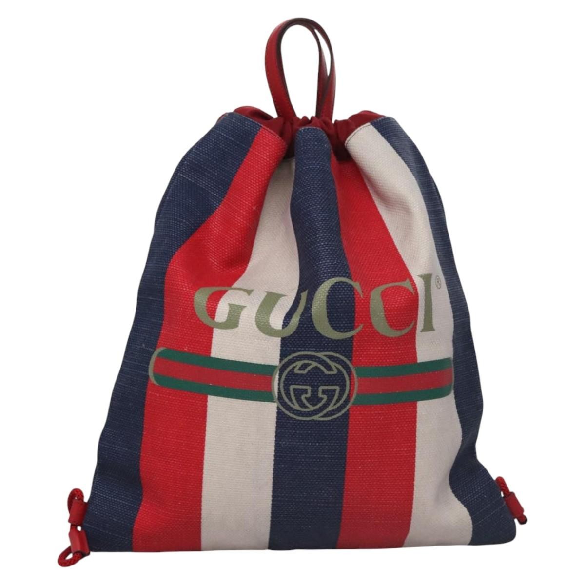 Gucci Logo Drawstring Backpack Striped Canvas, MULTICOLOUR, CANVAS, Backpack