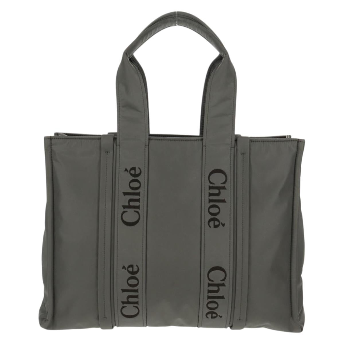 Chloe Woody Tote Recycled Nylon, GRAY, NYLON, Tote bag