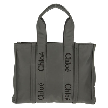 Chloe Woody Tote Recycled Nylon, GRAY, NYLON, Tote bag