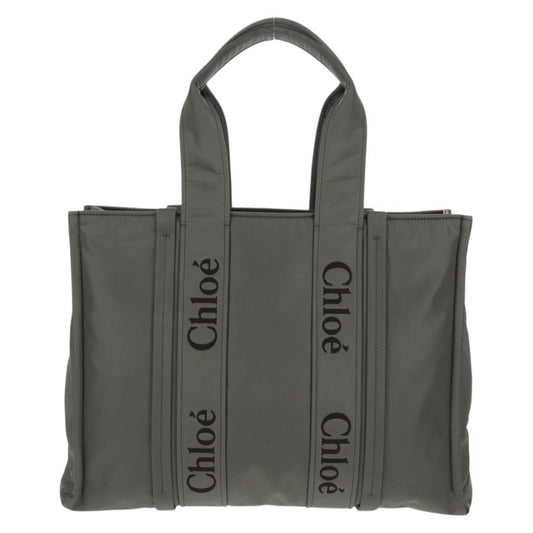 Chloe Woody Tote Recycled Nylon, GRAY, NYLON, Tote bag