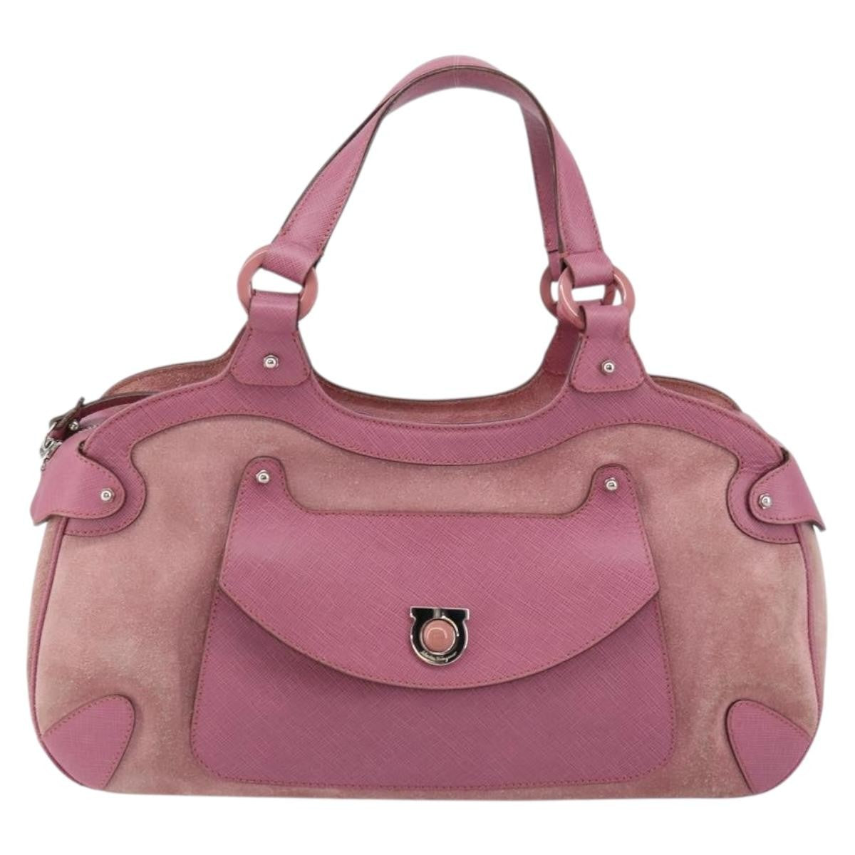 Salvatore Ferragamo Gancini handbag Suede, PINK, SUEDE, Handbag