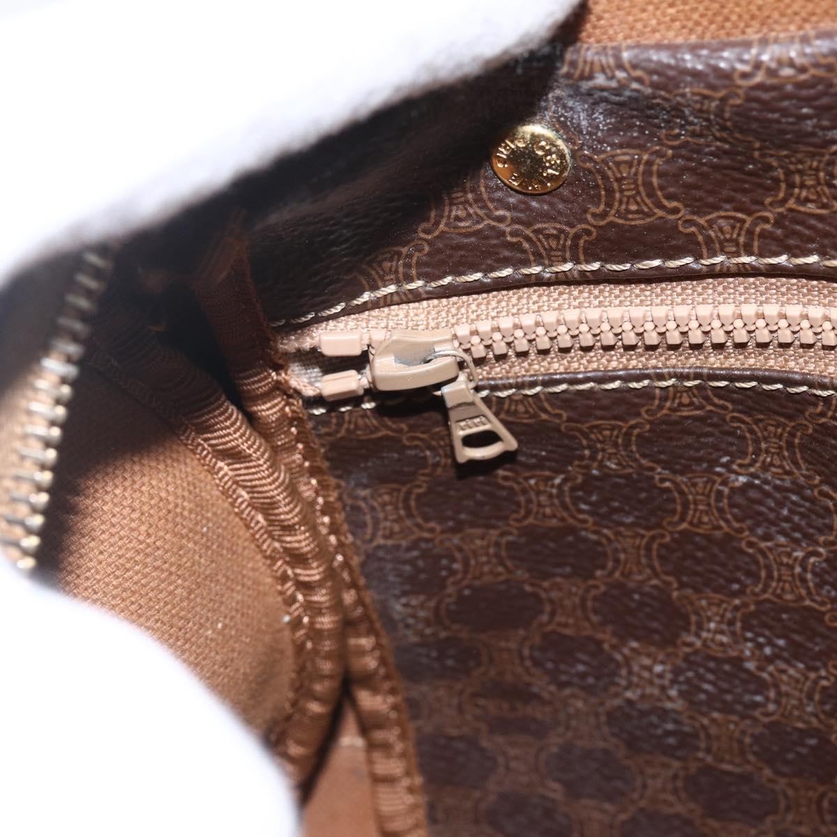 Celine Vintage Macadam Handbag Canvas and Leather, BROWN, CANVAS, Shoulder bag