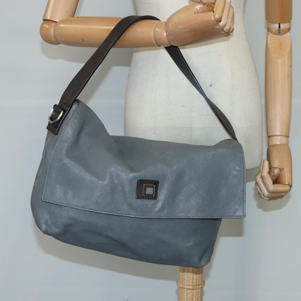 Celine Flap Shoulder Bag Leather, GRAY, LEATHER, Shoulder bag
