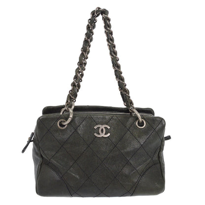 Chanel Outdoor Ligne Tote Quilted Caviar, GRAY, LEATHER, Tote bag