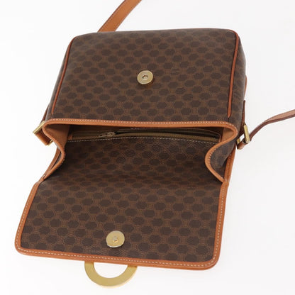 Celine Vintage Macadam Circle Logo Shoulder Bag Canvas and Leather, BROWN, CANVAS, Shoulder bag