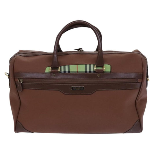 Burberry Front Pocket Zip Boston Bag House Check Canvas and Leather, BROWN, LEATHER, Travel bag