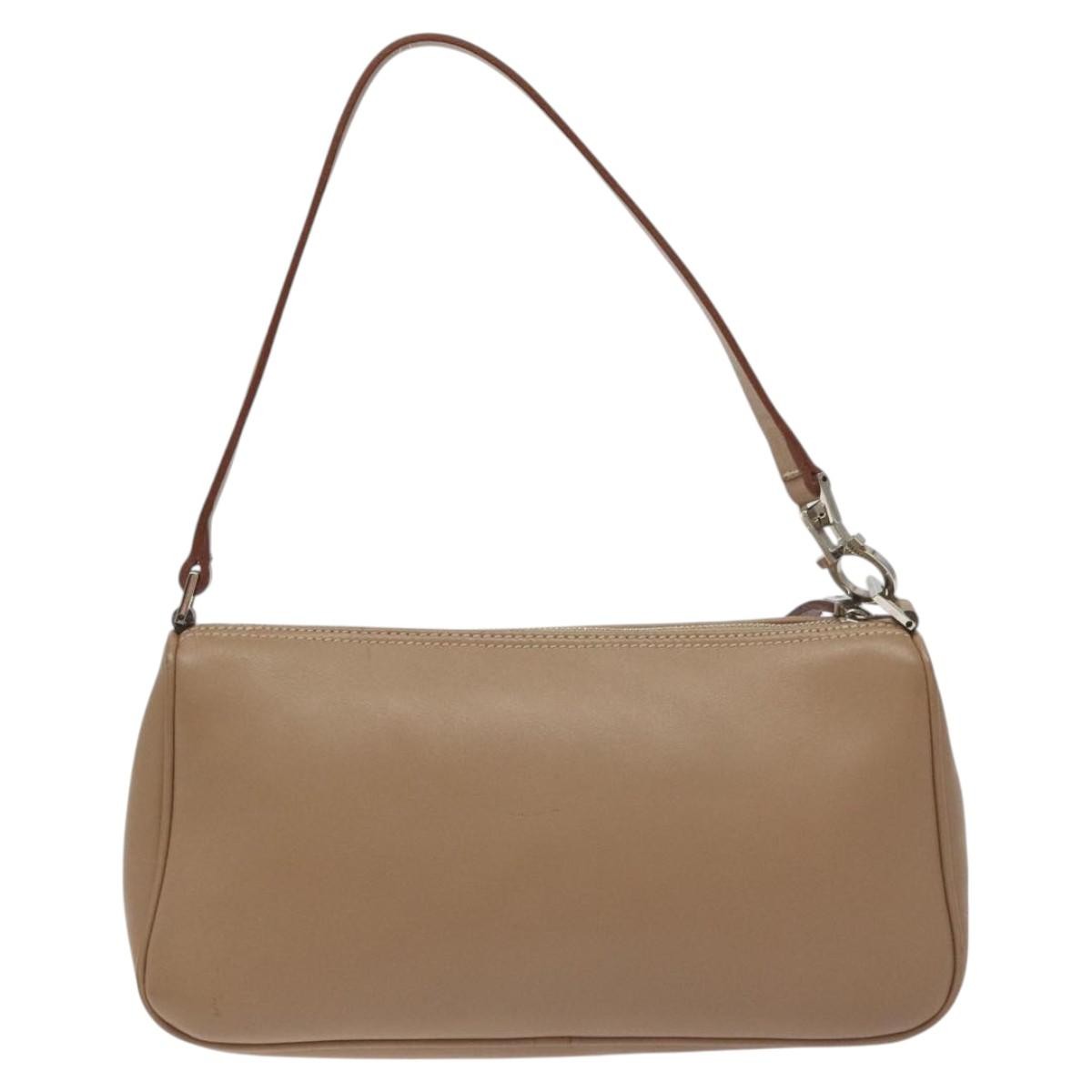 Salvatore Ferragamo Vintage Gancini Pochette Leather, BEIGE, LEATHER, Clutche & pouche