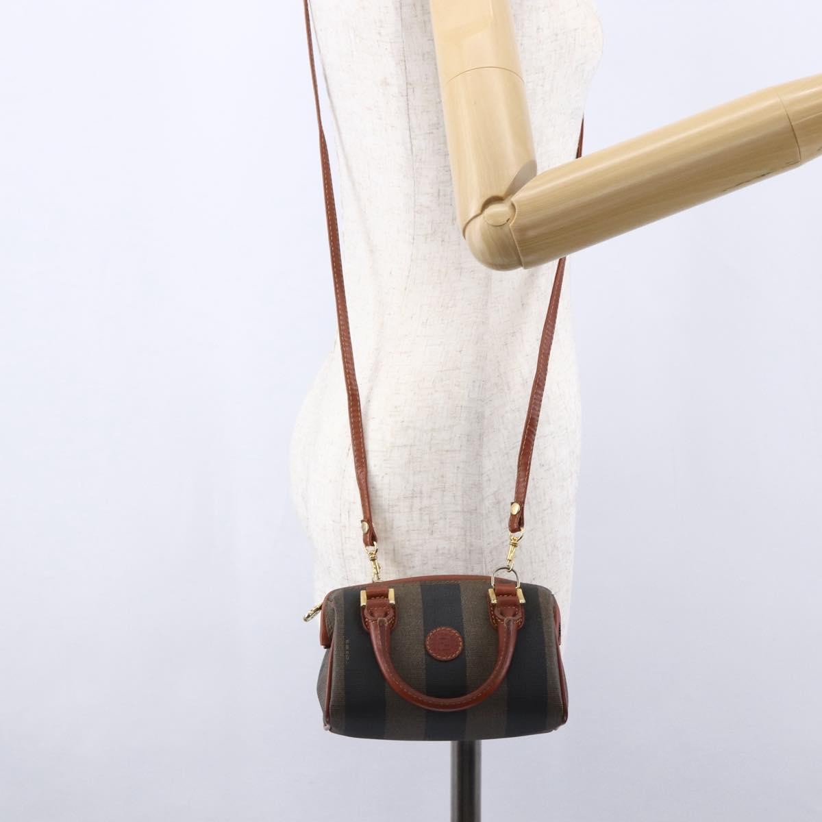 Fendi Vintage Pequin Convertible Boston Bag Coated Canvas, BROWN, CANVAS, Handbag