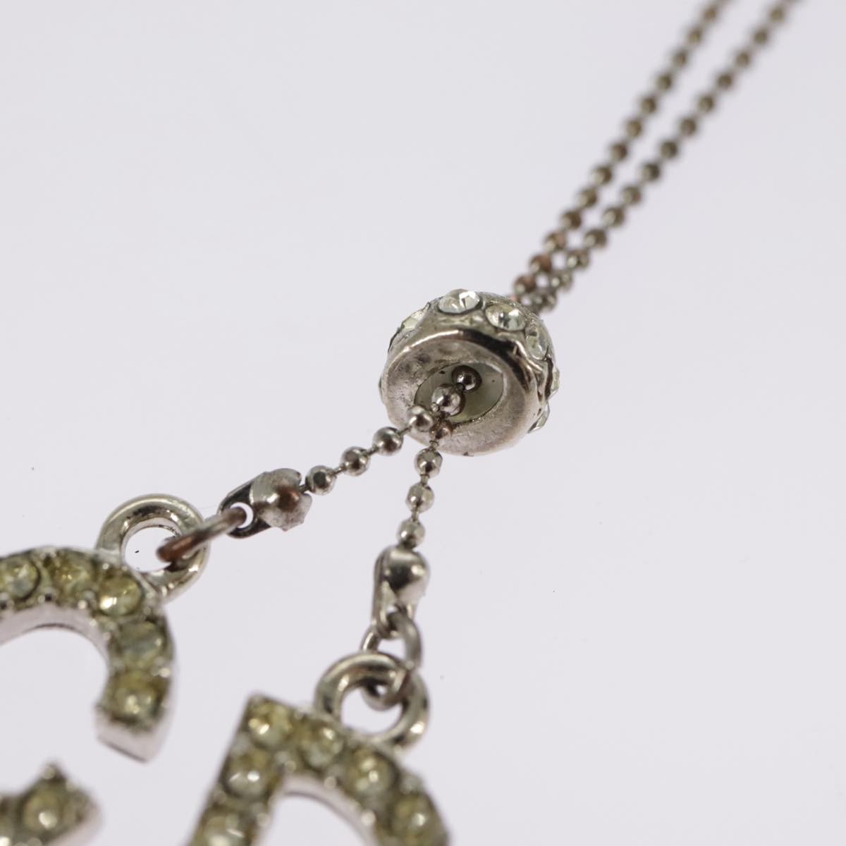 Christian Dior Bow CD Pendant Necklace Metal with Crystal, SILVER, METAL, Necklace